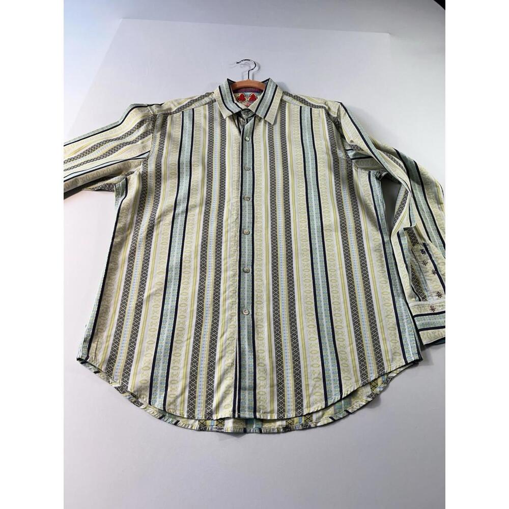 Robert Graham Shirt Mens Extra Large Striped Flip Cuff Geo Pattern